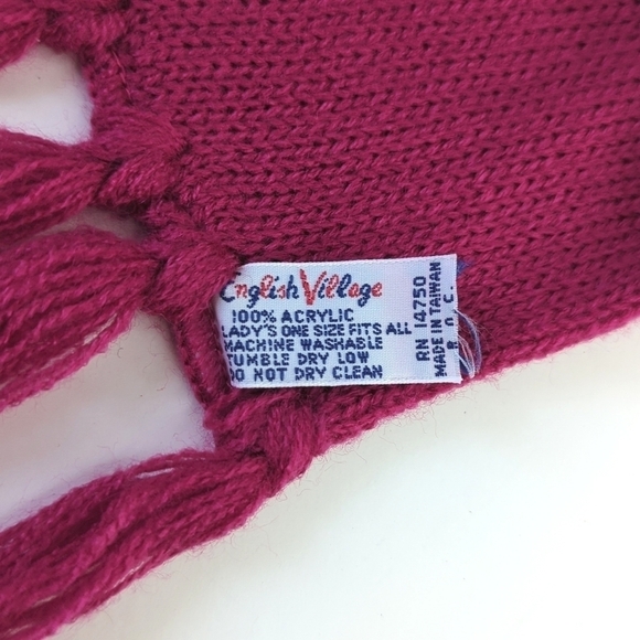 English Village 90's Vintage Classic Knit Scarf & Beanie Matching Set Fuchsia OS - Picture 6 of 12